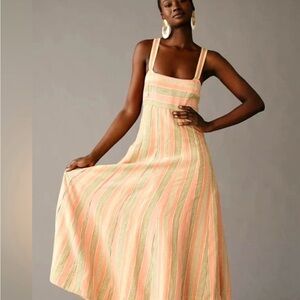 Anthropologie Peach and Cream Striped Maxi Dress
